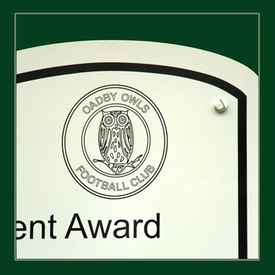 Oadby Owls Football Club record the names of the winners of the Keith Oswin Achievement award on this board.