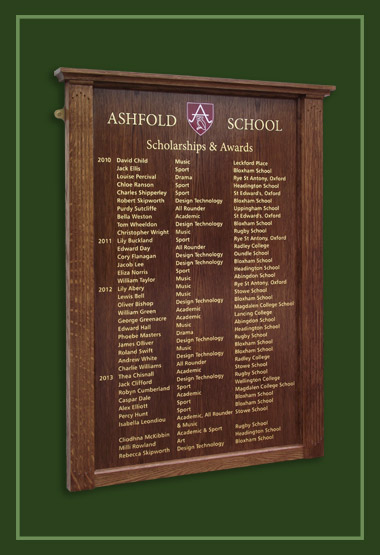 Scholarships award honour board made from oak