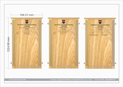 An example of a scale drawing produced for Eastbury Comprehensive School to check the design and spelling of the honour boards.