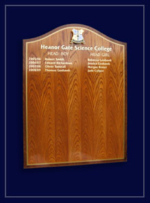 This board produced for Heanorgate Science College with school crest mounted on stand off fixings.