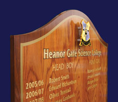 Board showing names of head boys and girls at heanorgate science college in Derbyshire